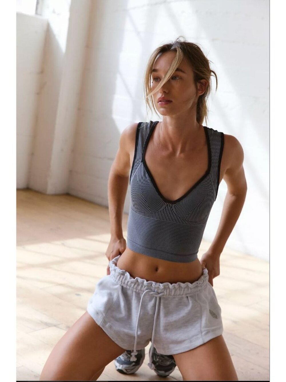 Free People Movement Plaited V Neck Tank XS/S V Neck Athleisure Black White Stre